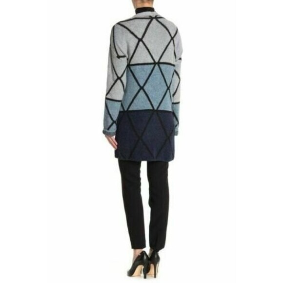 Joseph A Open Long Cardigan Sweater Top XS Ombre Grid Blue Multi NEW Tag $88 B78 - Picture 2 of 6